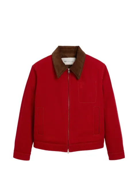 AMI Paris red cotton zipped jacket with Ami de Coeur