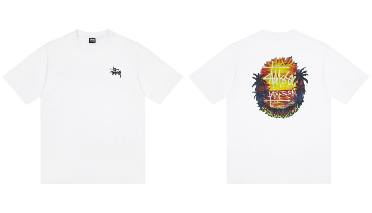 Stussy Laguna Sunset Palm Front And Back Graphic Short Sleeve Tee