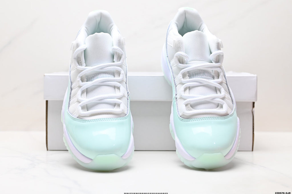Air Jordan 11 Retro White and Mint Unisex Sneakers Style 09