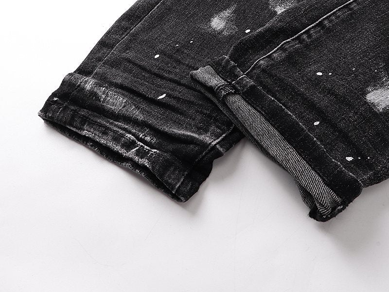 Purple Brand Black Distressed Paint Splatter Jeans