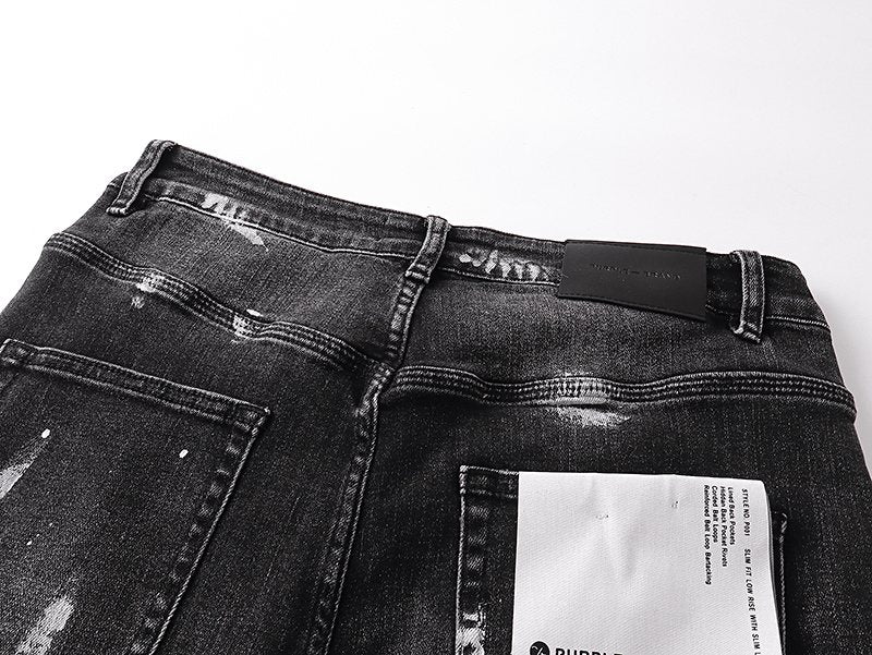 Purple Brand Black Distressed Paint Splatter Jeans