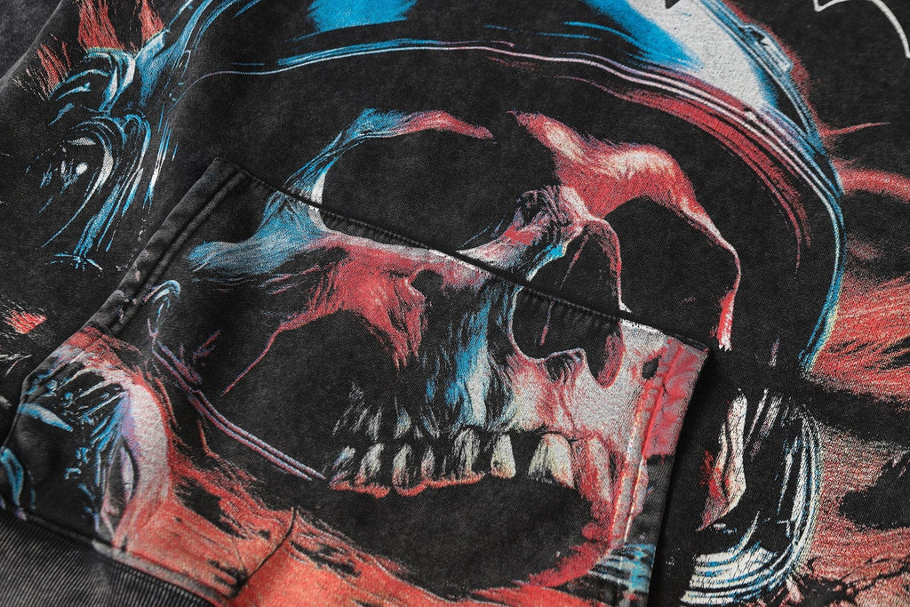 Godspeed Skull Graphic Acid Wash Hoodie