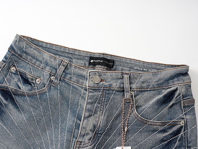 Purple Brand Blue Radiating Stripe Denim Shorts