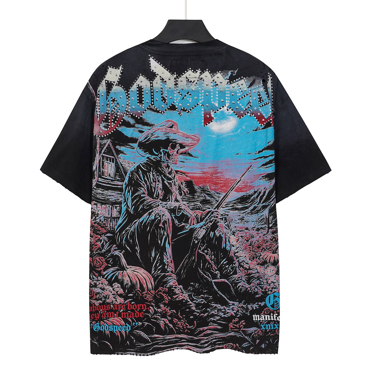 Godspeed Cowboy Skull Rhinestone-Style Short-Sleeve T-Shirt