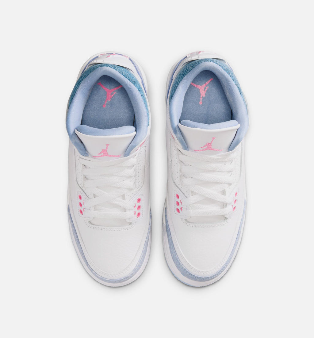 Air Jordan 3 Retro Grade School Lifestyle Shoe - White/Cobalt Blue/Court Grey/Pink Glow