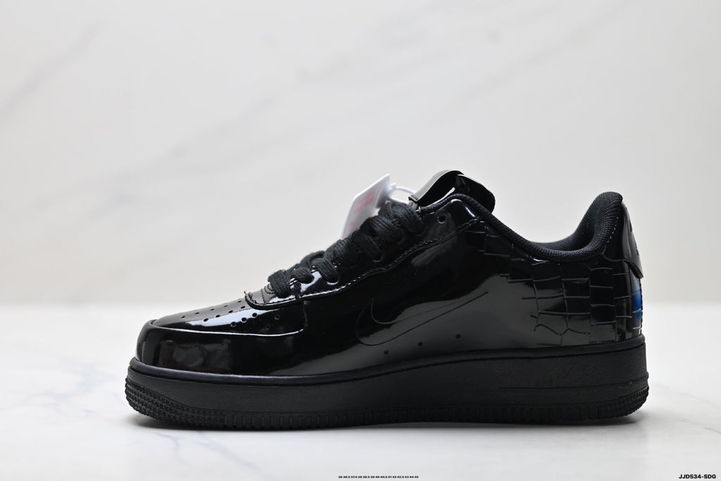 Nike Air Force 1 Low Black Patent Tonal Unisex Sneakers Style 04