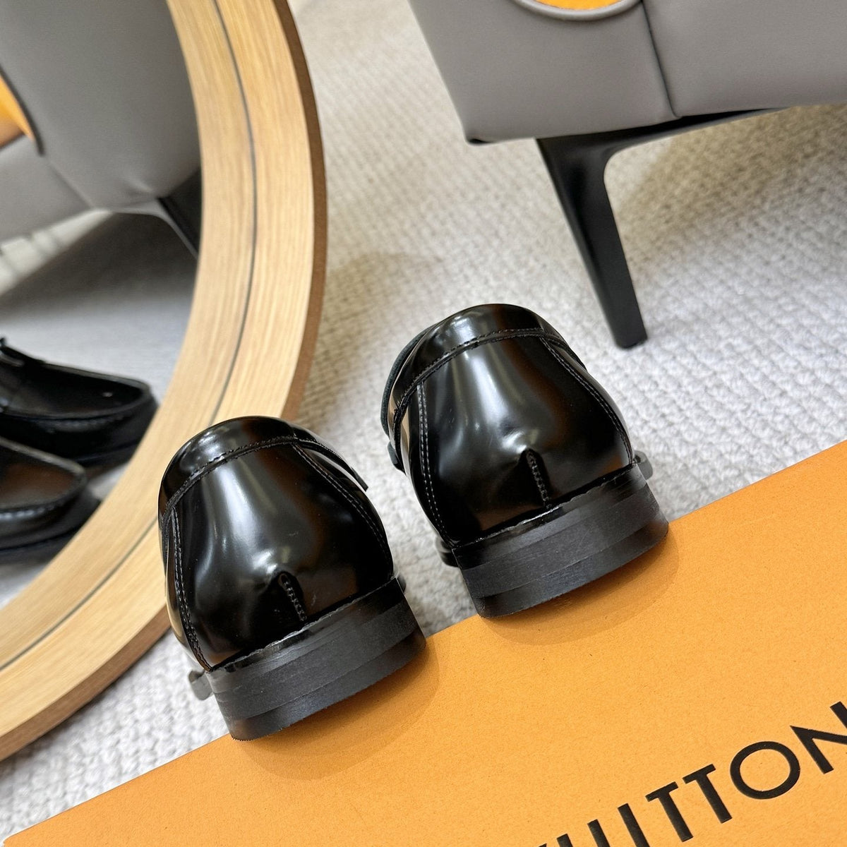 Louis Vuitton Men's Black Leather Loafers - Slip-On Design