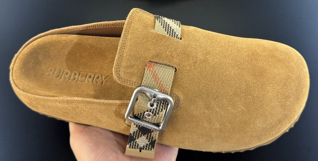 Burberry Men's Camel Check Strap Slide Sandals