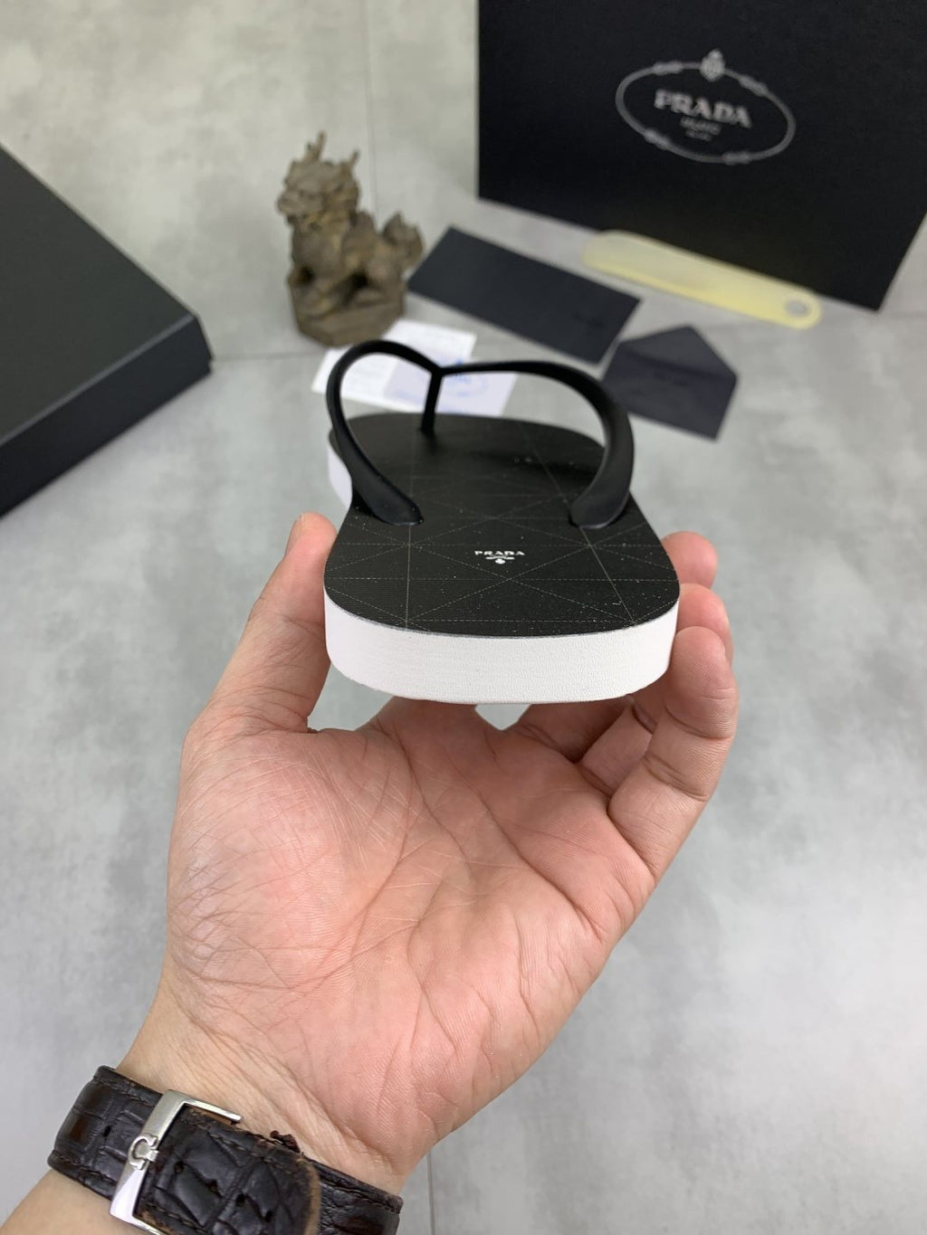 Prada Dark Gray and Black Flip-Flops