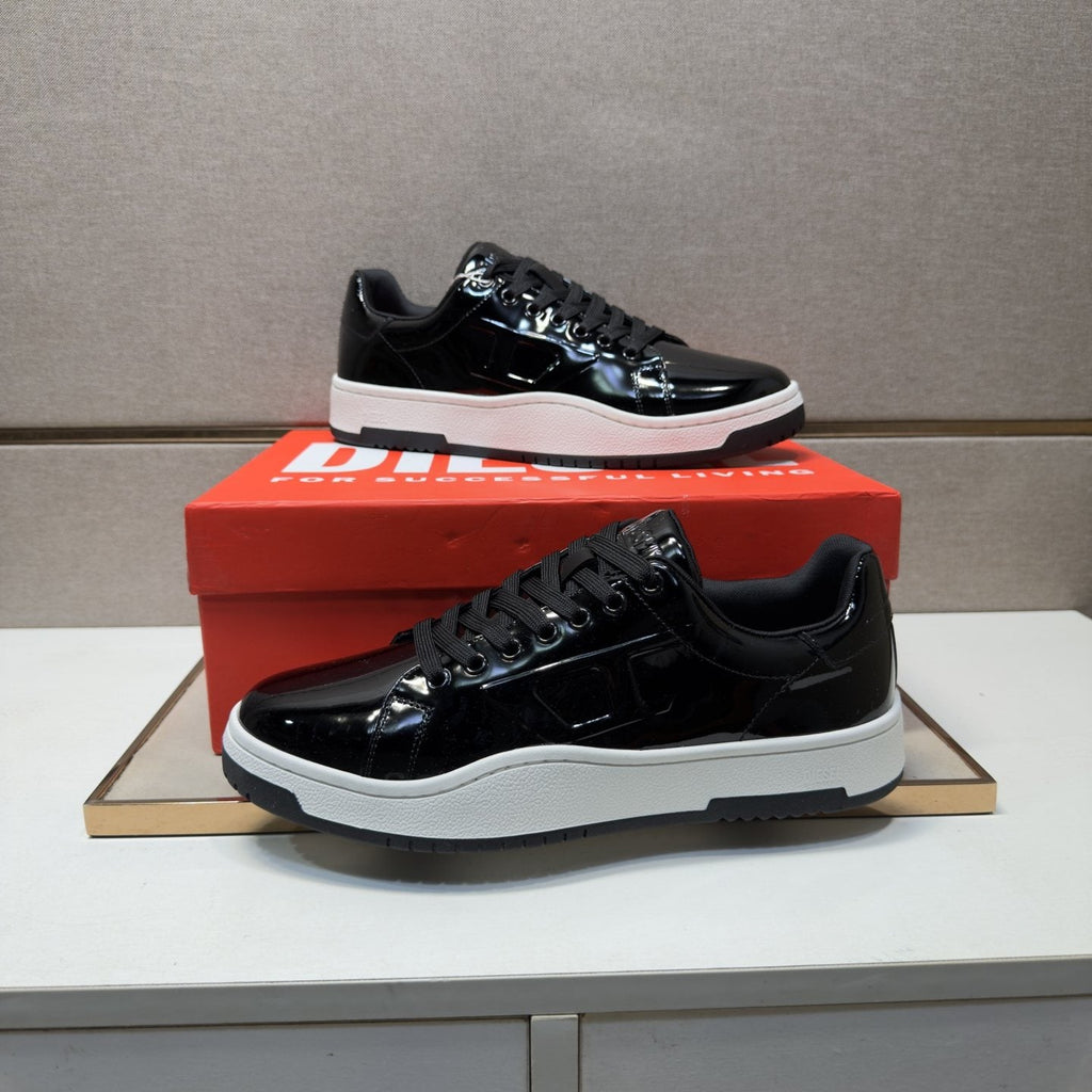 Diesel Men's Glossy Black Low-Top Sneakers