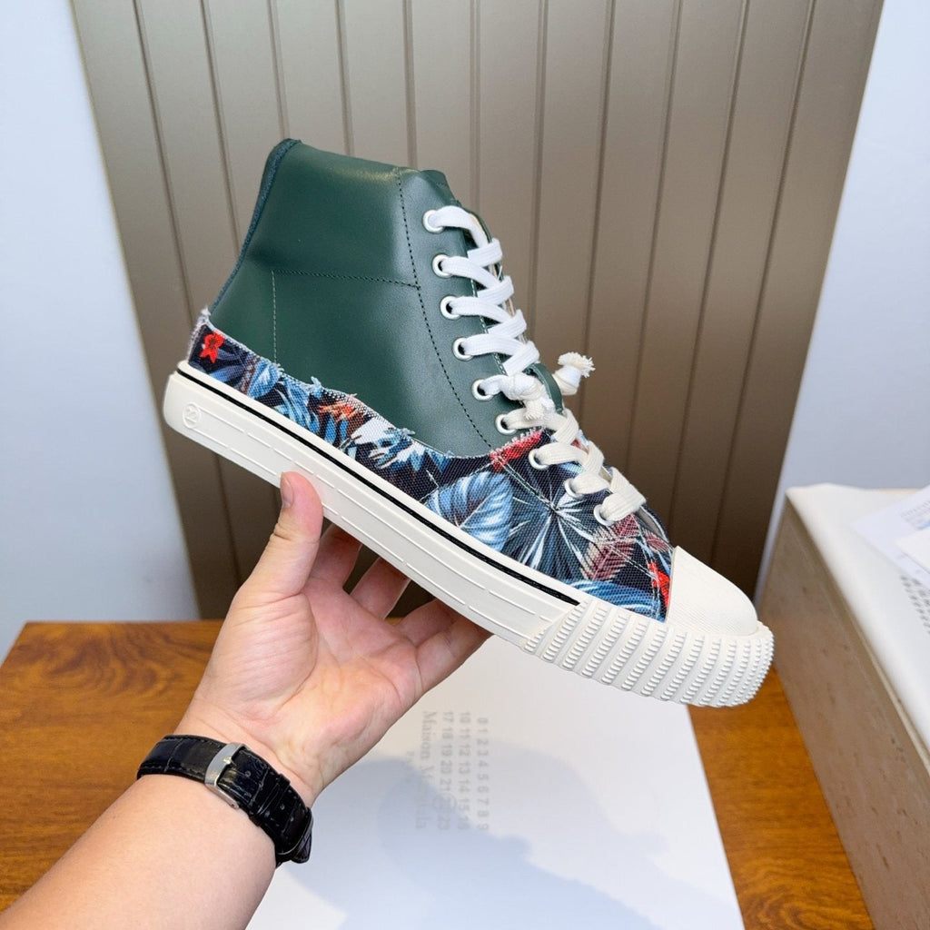 Maison Margiela Dark Green Floral High-Top Sneakers