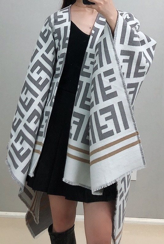 Fendi Geometric Monogram Fringe Shawl