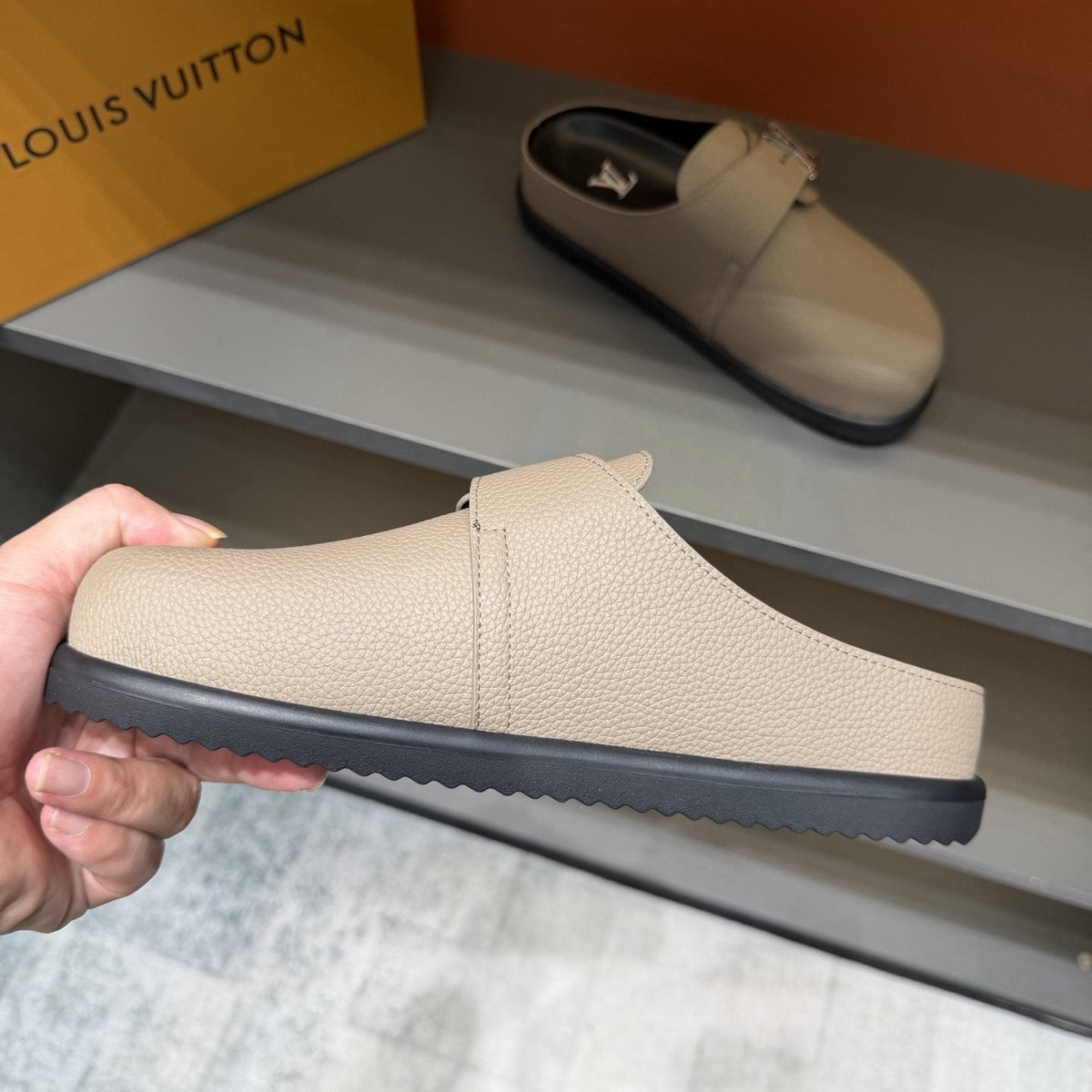 Louis Vuitton Men's Textured Buckle Slide Sandals