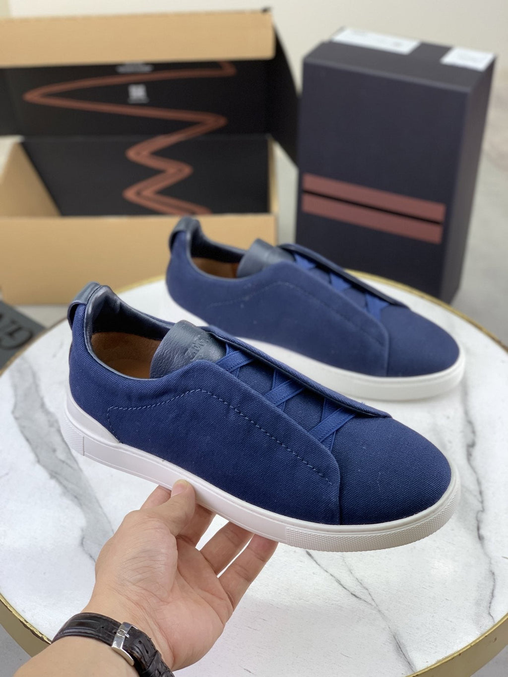 Zegna Triple Stitch Slip-On Sneakers - Canvas Upper