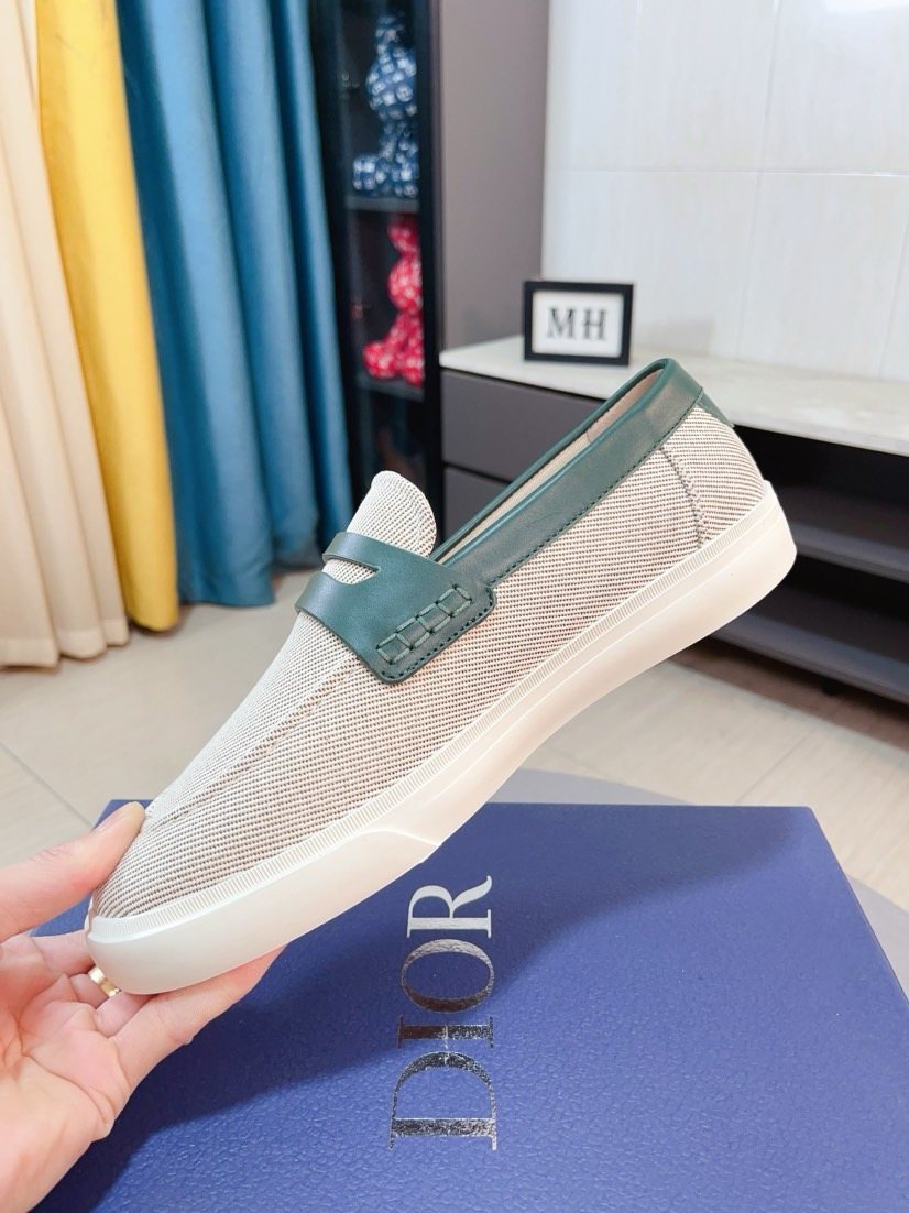 Dior Beige Contrast-Trim Loafers