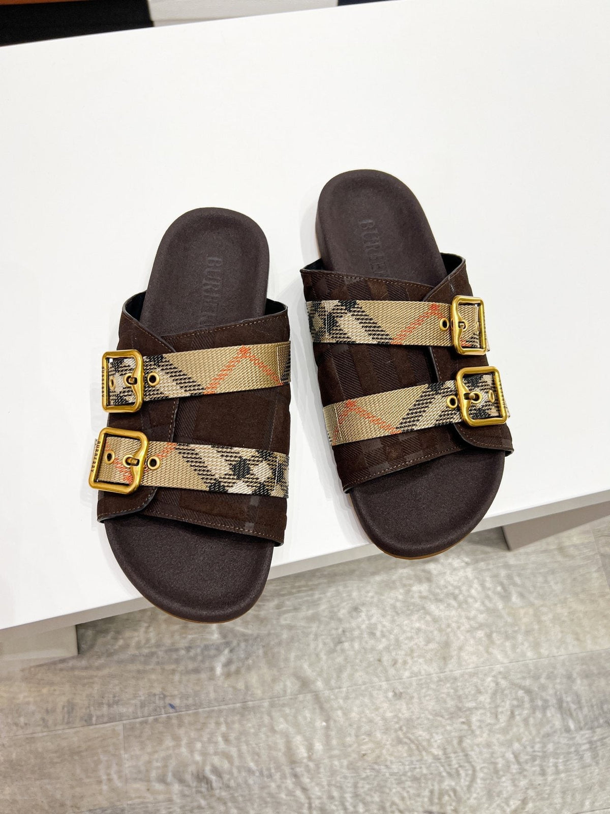 Burberry Check Buckle Slide Sandals
