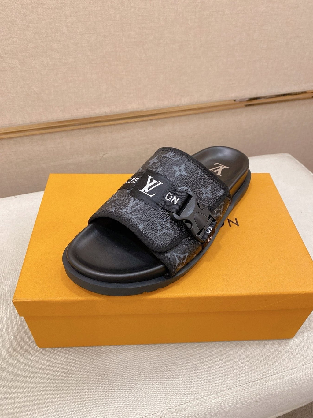Louis Vuitton Men's Monogram Buckle Slide Sandals
